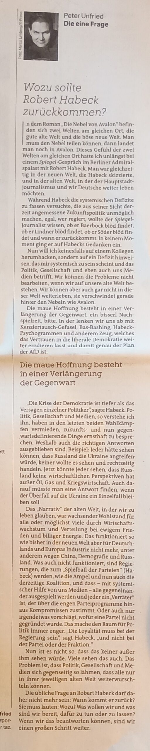 kommentar, Peter Unfried (taz) zum Gespräch von Habeck und Feldenkirchen